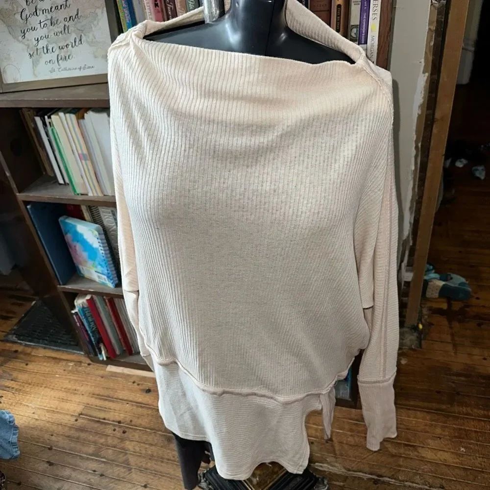 We the Free ribbed cream oversized wide neck M long sleeve top